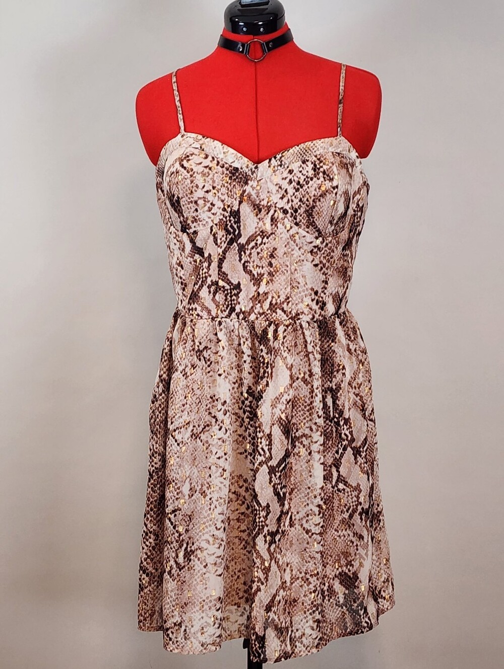 Xhililation Snake Print Metallic Gold Foil Cami Mini Dress Size L